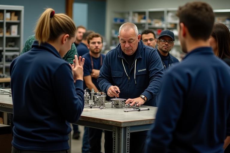 Marine instructor demonstrating a technique to trainees in a workshop